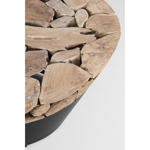 Masuta rotunda de cafea din fier negru si lemn natur Grenada Ø 90 cm x 45 h
