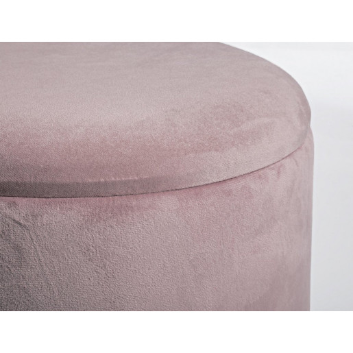 Taburet  cu spatiu depozitare din fier auriu si tapiterie velur roz Polina 35x45 cm