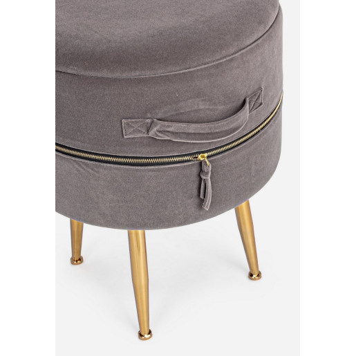 Set 2 tabureti catifea gri picioare metal auriu cu spatiu depozitare Pavlina Ø 34 cm x 45 h; Ø 38.5 cm x 45 h 