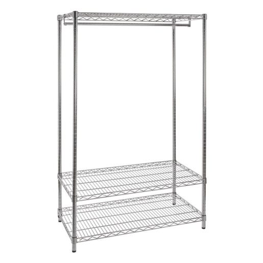 Raft 2 polite cu suport haine crom argintiu 90x45x180 cm