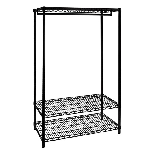 Raft 2 polite cu suport haine crom negru 90x45x180 cm