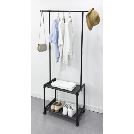 Suport haine, incaltaminte otel plastic negru Roald 86x35x156h