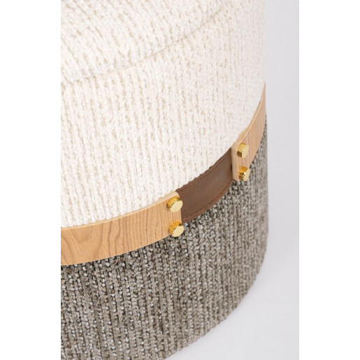 Set 2 tabureti cu spatiu depozitare textil alb gri Talya Ø36x38h; ø40x44h