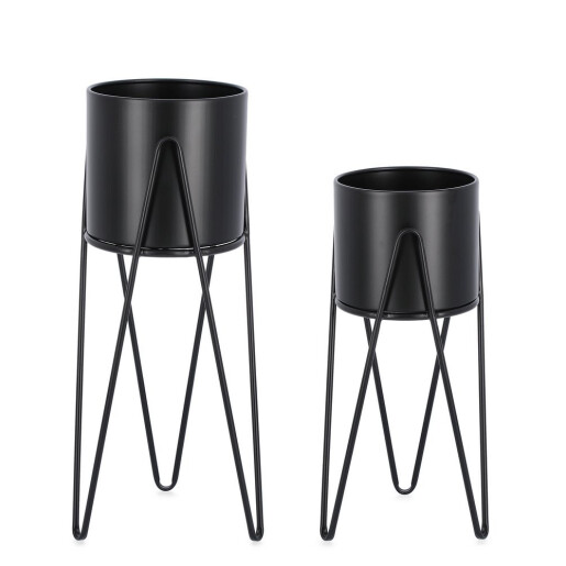 Set 2 suporturi ghivece flori otel negru Madelyn Ø23,5x53-57h; ø21,5x42-46h