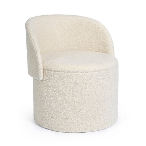 Taburet cu spatiu depozitare textil ivoire buclat Anthea 58x54x64h