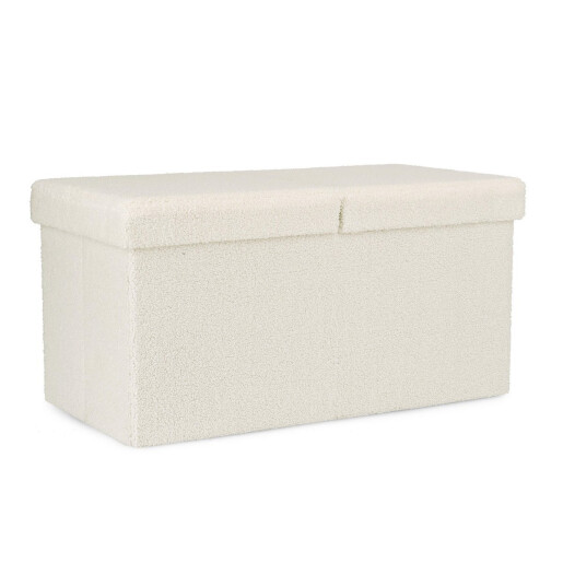 Bancuta textil alb buclat Joris 76x38x38 cm