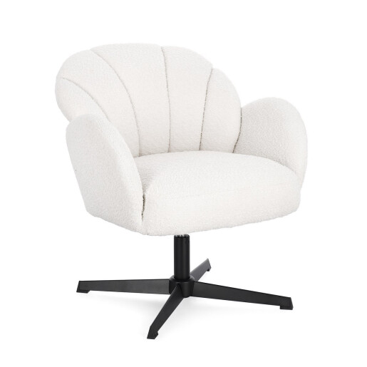Fotoliu rotativ otel negru textil alb Chloe 70x71.5x78 cm