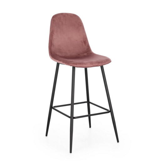 Set 4 scaune bar otel negru catifea roz Irelia 44x53x112 cm