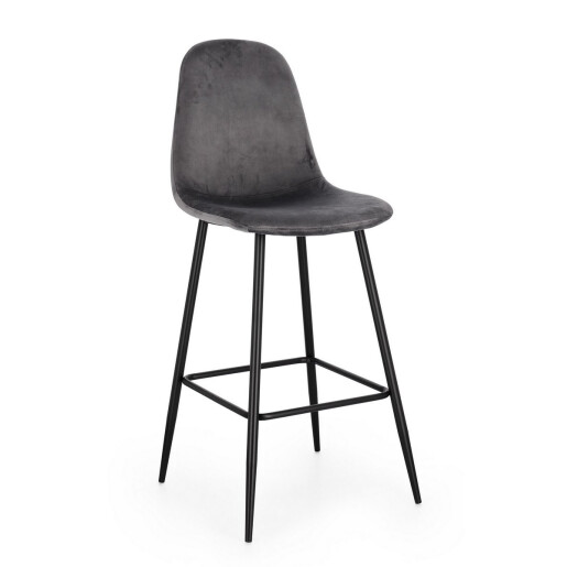 Set 4 scaune bar otel negru catifea gri Irelia 44x53x112 cm