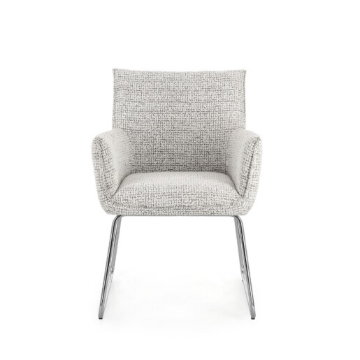 Set 2 scaune dining otel argintiu textil alb bej Evelyn 64x60x88h