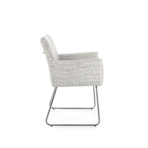 Set 2 scaune dining otel argintiu textil alb bej Evelyn 64x60x88h