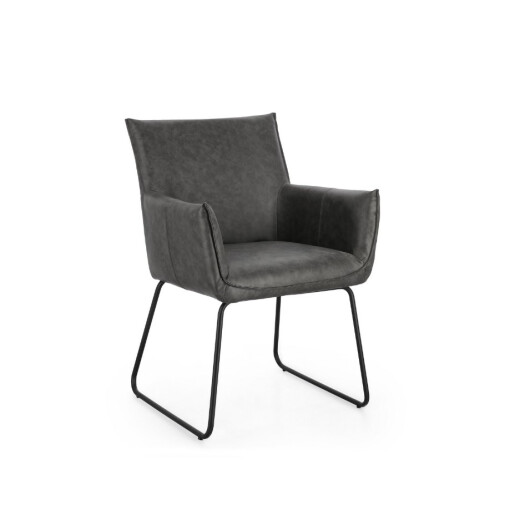 Set 2 scaune dining otel negru piele ecologica gri charcoal Evelyn 64x60x88h