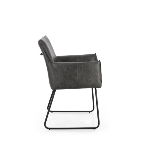 Set 2 scaune dining otel negru piele ecologica gri charcoal Evelyn 64x60x88h