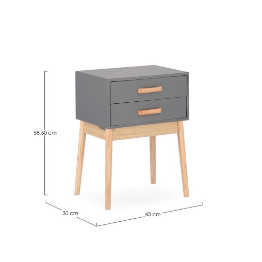 Noptiera lemn 2 sertare gri natur Ordinary 43x30x58.5 cm