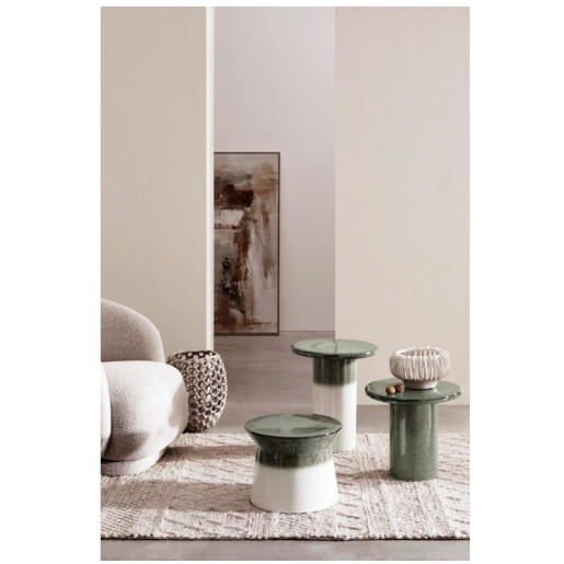 Masuta cafea ceramica alba verde Baraki Ø37,5x30h