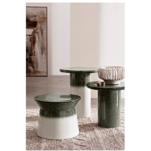 Masuta cafea ceramica alba verde Baraki Ø37,5x30h