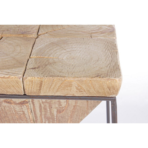 Scaun de bar cadru fier maro si sezut lemn natur Prismy 38x38x70 cm