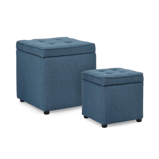 Set 2 tabureti textil albastru Derrick 35x35x35 cm; 45x45x45 cm