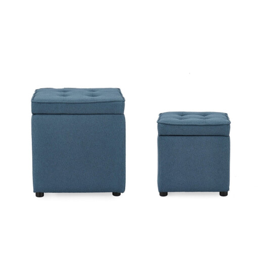 Set 2 tabureti textil albastru Derrick 35x35x35 cm; 45x45x45 cm