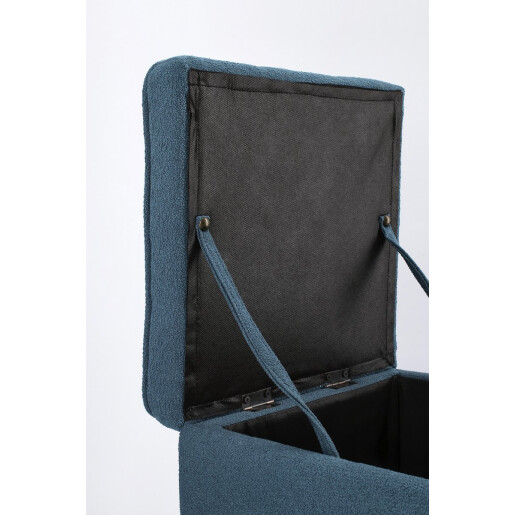 Set bancuta, 2 tabureti textil albastru Derrick 40x40x40 cm; 89x48x51 cm