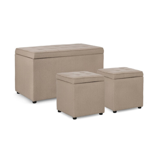 Set bancuta, 2 tabureti textil taupe Derrick 40x40x40 cm; 89x48x51 cm