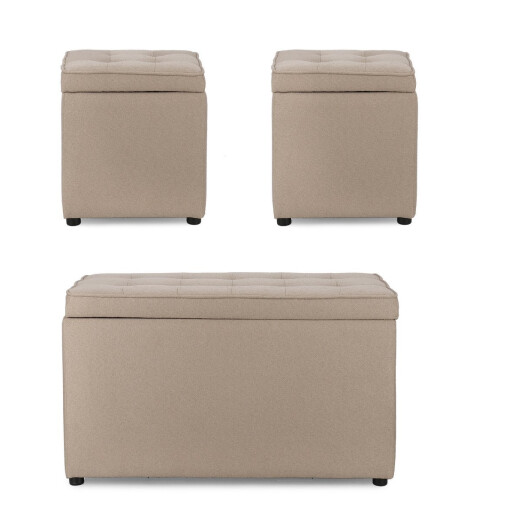 Set bancuta, 2 tabureti textil taupe Derrick 40x40x40 cm; 89x48x51 cm