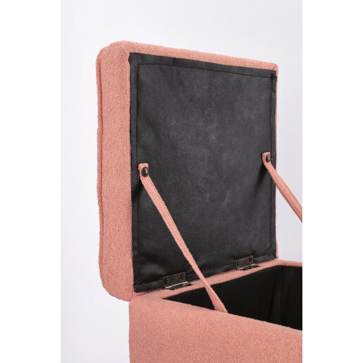 Set bancuta, 2 tabureti textil roz blush Derrick 40x40x40 cm; 89x48x51 cm