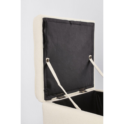 Set bancuta, 2 tabureti textil alb Derrick 40x40x40 cm; 89x48x51 cm