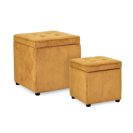 Set 2 tabureti textil ocru Dylan 35x35x35 cm; 45x45x45 cm