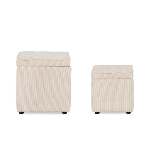 Set 2 tabureti textil alb Dylan 35x35x35 cm; 45x45x45 cm