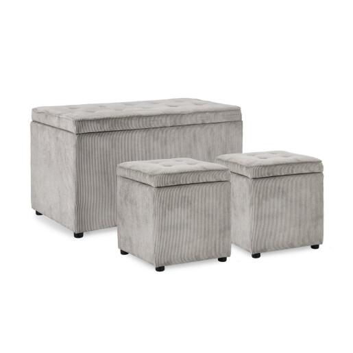 Set bancuta, 2 tabureti textil gri Dylan 40x40x40 cm; 89x48x51 cm