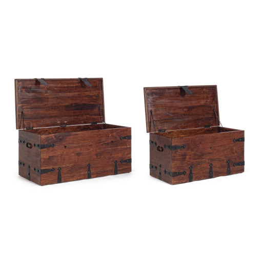 Set 2 cufere depozitare lemn maro Jaipur 83 cm x 43 cm x 42 h; 102 cm x 50 cm x 46 h