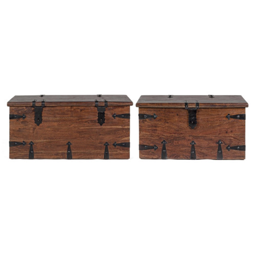 Set 2 cufere depozitare lemn maro Jaipur 83 cm x 43 cm x 42 h; 102 cm x 50 cm x 46 h