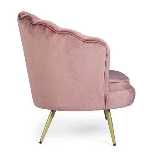 Canapea 2 locuri cu tapiterie din velur roz si picioare fier auriu Giliola 130 cm x 77 cm x 83 h x 44.5 h1 