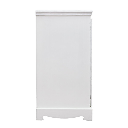 Comoda cu 2 usi si 4 sertare din mdf alb cu insertii gri Blanc 100 cm x 40 cm x 80 h