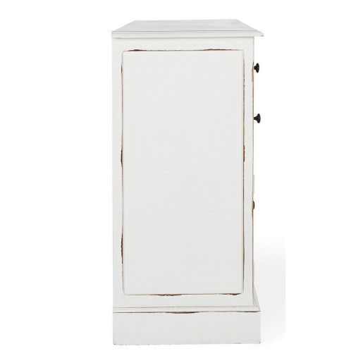 Comoda 5 sertare si 3 usi din lemn alb antichizat Jefferson 145 cm x 40 cm x 85 h