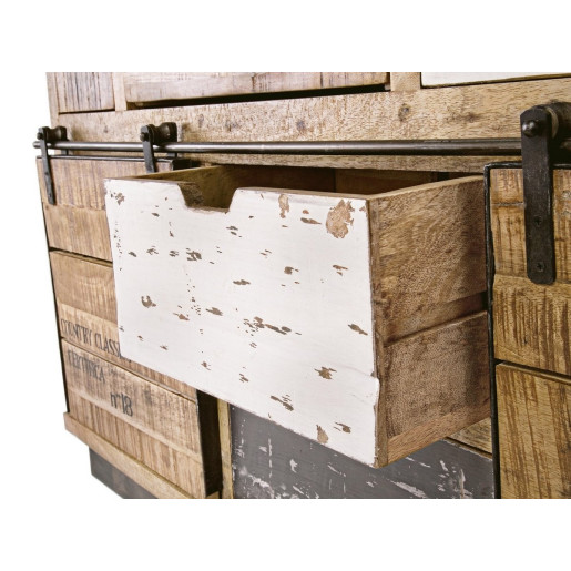 Comoda 7 sertare si 2 usi mobile din lemn mango Tudor 125 cm x 37 cm x 80 h