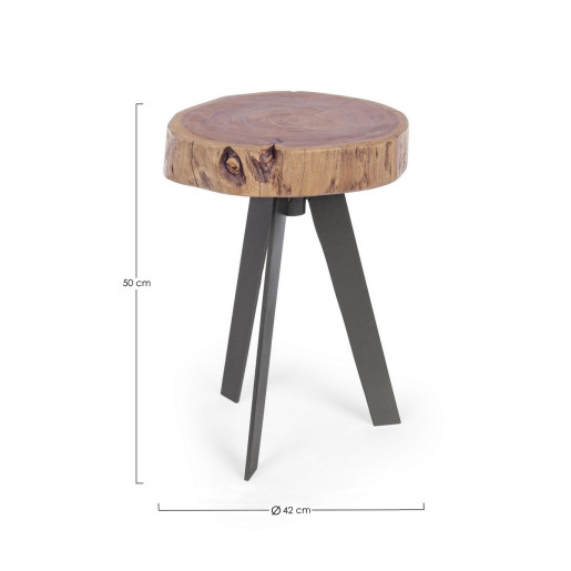 Masuta de cafea cu picioare din fier negru si blat lemn maro Aron Ø 32 cm x 39 h
