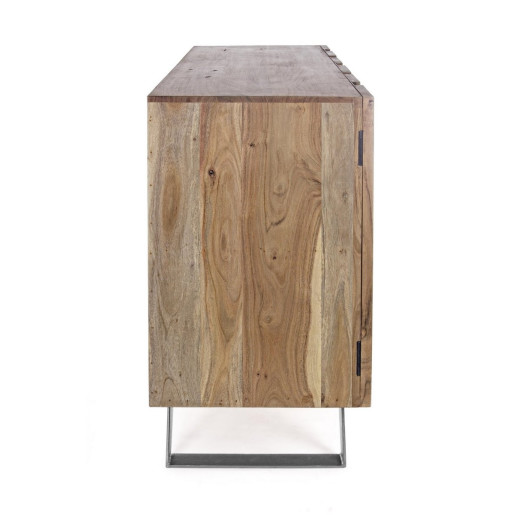 Comoda lemn natur cu insertie metal gri si picioare fier gri Aron 145 cm x 40 cm x 85 h