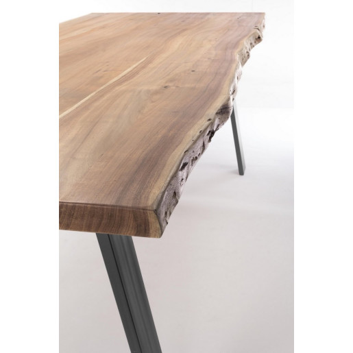 Masa cu picioare fier negru si blat lemn natur Aron 200 cm x 95 cm x 77 h
