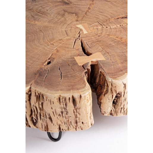 Masuta cafea cu picioare fier negru blat lemn natur Eneas 90 cm x 90 cm x 30 h 