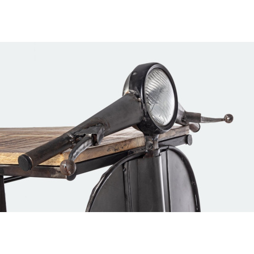 Consola tip Bar model Motocicleta din fier negru si lemn natur Vespa 183 cm x 43 cm x 105 h