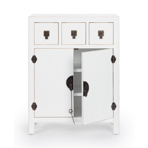 Comoda 3 sertare si 2 usi mdf alb Pechino 63 cm x 26 cm x 82 h
