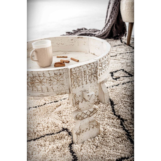 Masuta cafea lemn alb antichizat Yasir Ø 50 cm x 35 h 