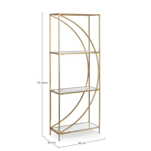 Raft din fier auriu cu 3 polite sticla Elenor 56 cm x 25 cm x 151.5 h