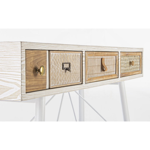 Consola mdf alb natur picioare fier cu 3 sertare Eloise 120 cm x 35 cm x 80 h 