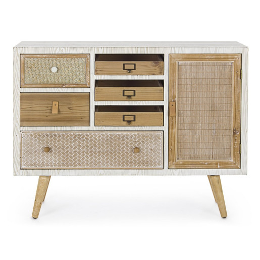 Comoda mdf alb natur cu 6 sertare 1 usa Eloise 106 cm x 35 cm x 81 h