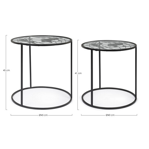 Set 2 masute otel sticla negru World 40x41 cm; 45x45 cm