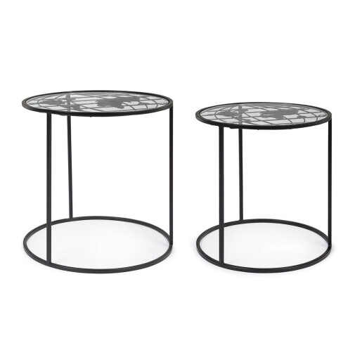 Set 2 masute otel sticla negru World 40x41 cm; 45x45 cm