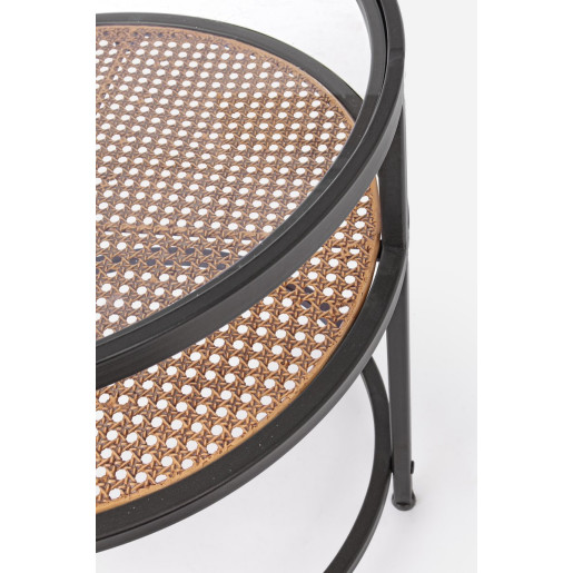Set 2 masute cafea blat sticla rattan natur cadru fier maro Elton Ø 51cm x 49 h; Ø 58.5 cm x 61 h  